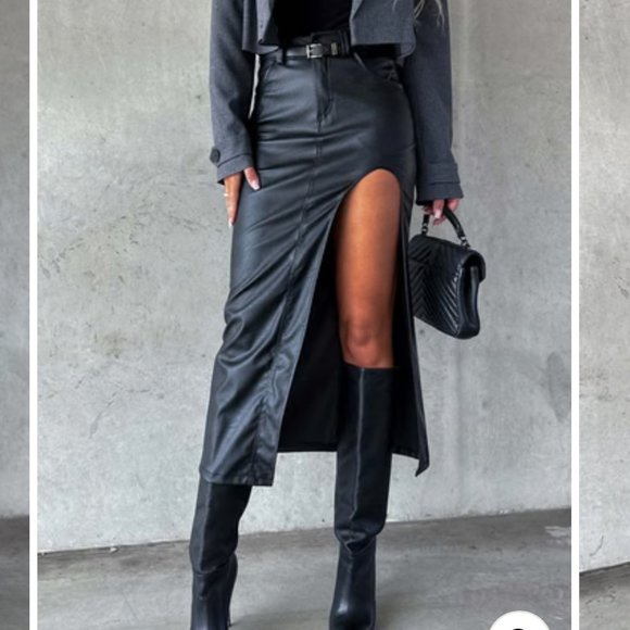 ❤️ Women’s  FAUX LEATHER MAXI SKIRT BLACK Women’s Leather Long Skirt Black ❤️ - Picture 6 of 7